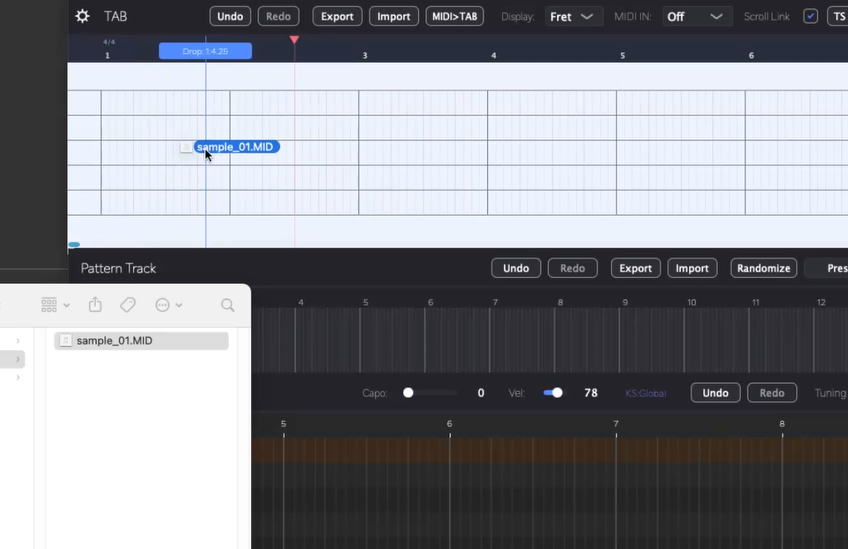 MIDI Drag & Drop to TAB Editor