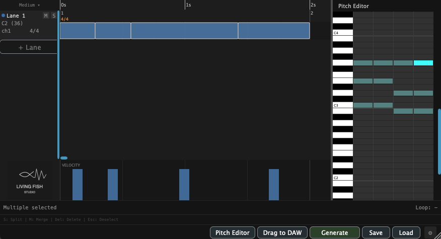 A block carrying a chord, routed to an instrument in the DAW